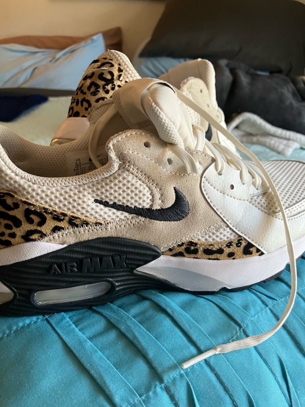 Nike White & Black Air Max Sneakers with Leopard Accent - Picture 2 of 16